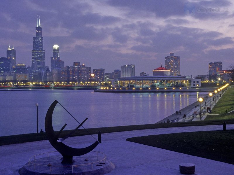 Foto: Chicago Lakefront At Dusk, From The Adler Planetarium, Chicago, Illinois